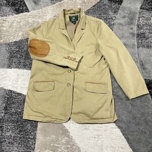 Orvis Zambezi Jacket Women Large Brown Leather Elbow Patches Hunting Blazer Coat